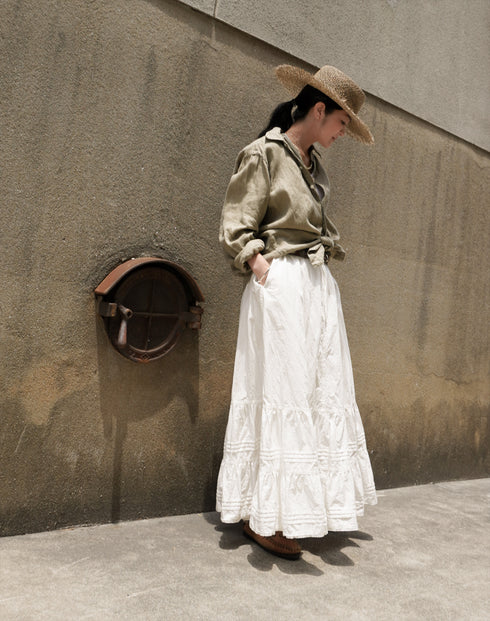 Linen Relaxed Unisex Shirt / Khakibeige・Frenchblue